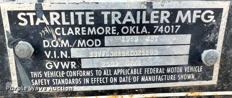 image for item JU9659 1989 Starlite  sewer auger trailer