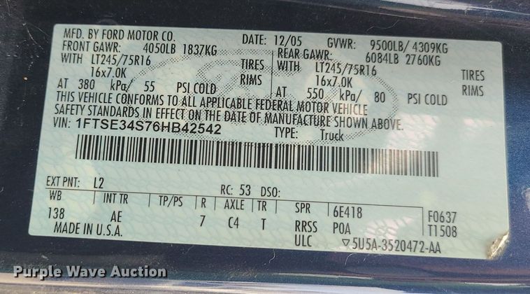 image for item LH9915 2006 Ford E350 Super Duty  van