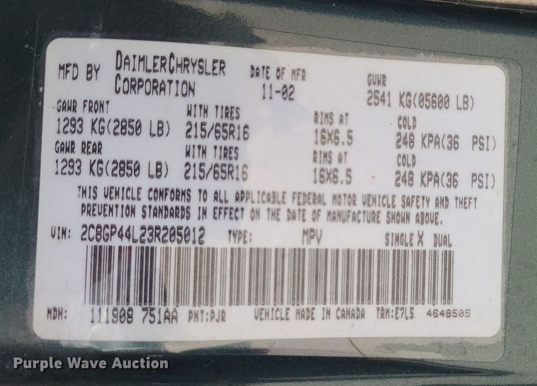 image for item LH9916 2003 Chrysler Town & Country LX  van