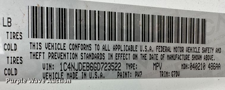 image for item LT9238 2016 Jeep Compass  SUV