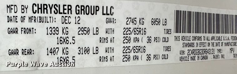 image for item LT9243 2013 Dodge Caravan  van