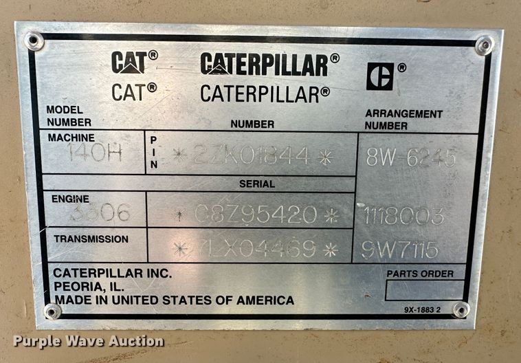 image for item LT9333 1997 Caterpillar 140H  motor grader