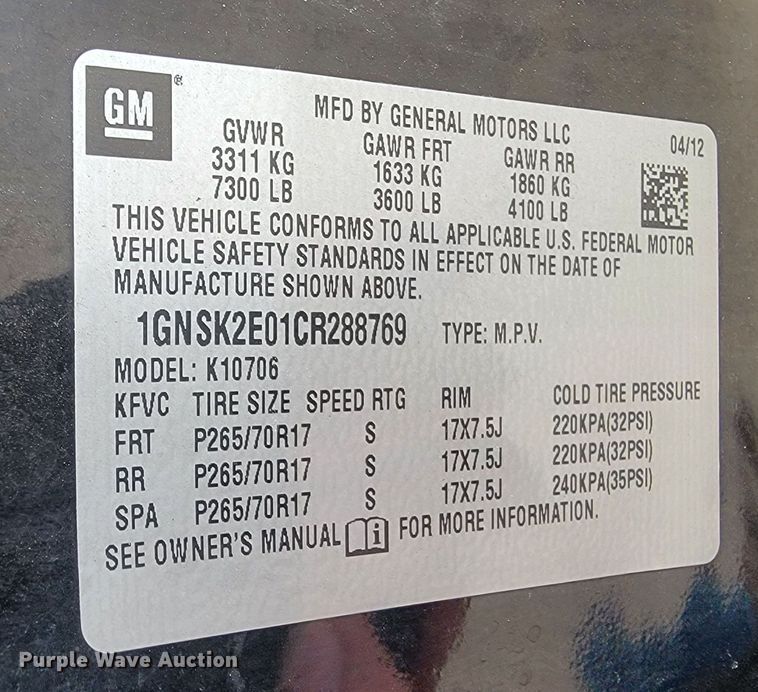 image for item LV9330 2012 Chevrolet Tahoe Police  SUV