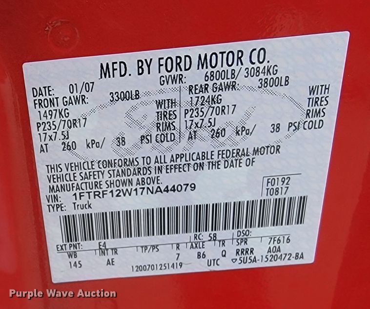 image for item LV9332 2007 Ford F150 XL  pickup truck