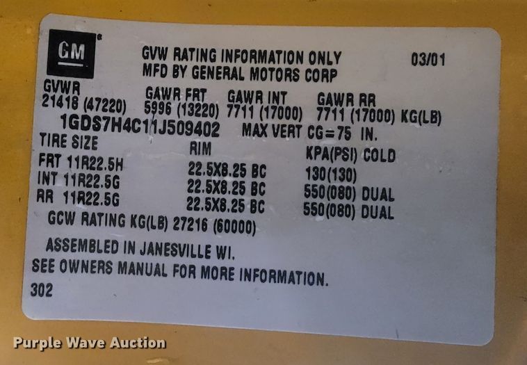 image for item LV9353 2001 GMC C8500  dump truck