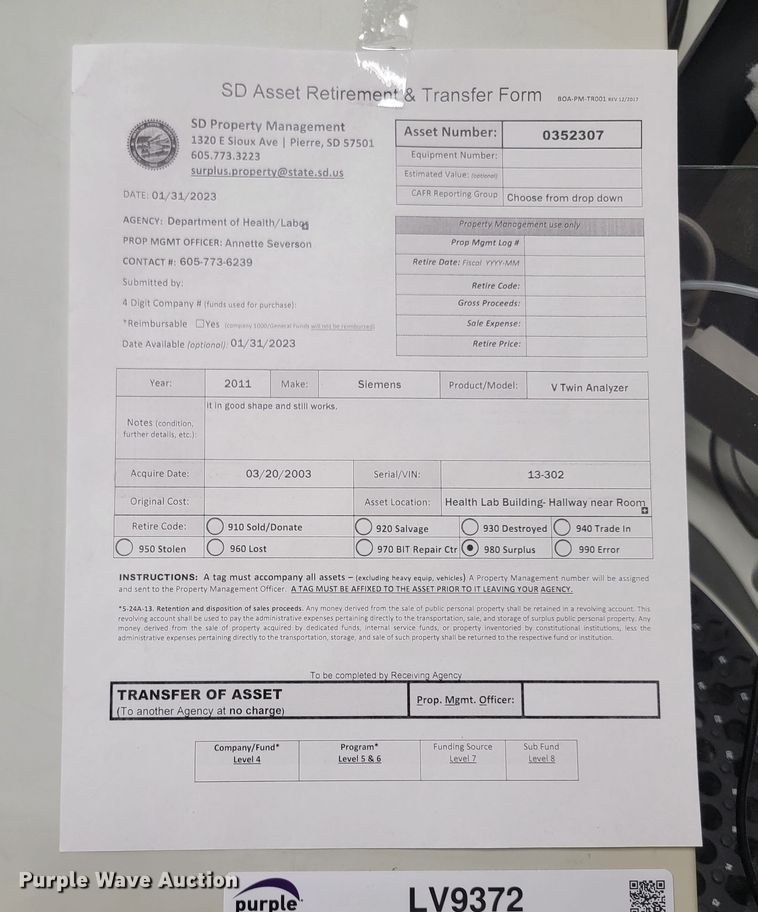 image for item LV9372 Siemens V-twin Analyzer XL Series  drug testing system