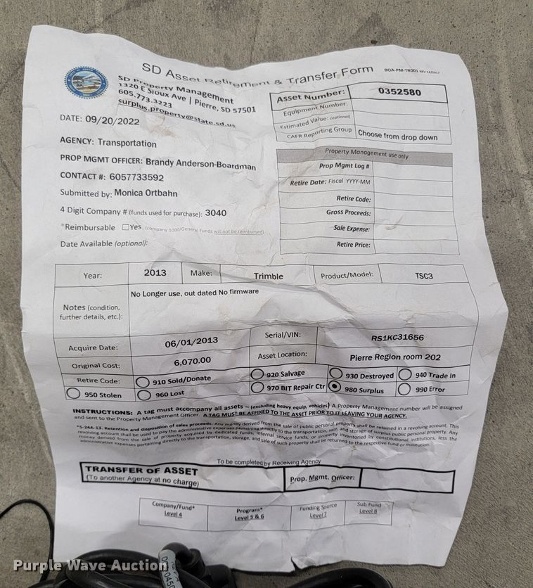 image for item LV9380 Trimble TSC3  data collector