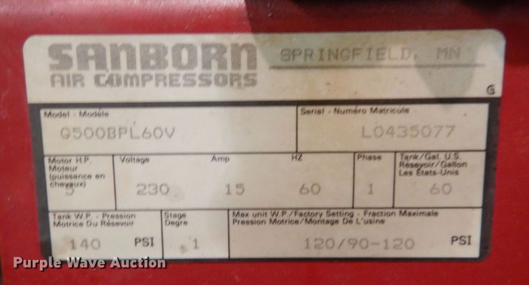 image for item MI9300 Sanborn Magna Force G500BPL60V  air compressor