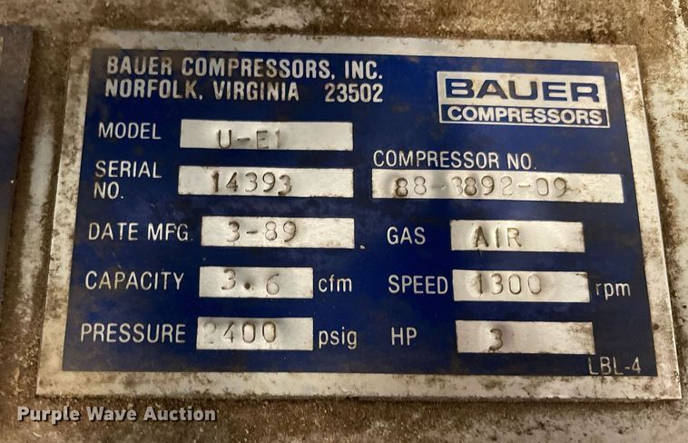 image for item MP9246 1989 Bauer U-E1  air compressor