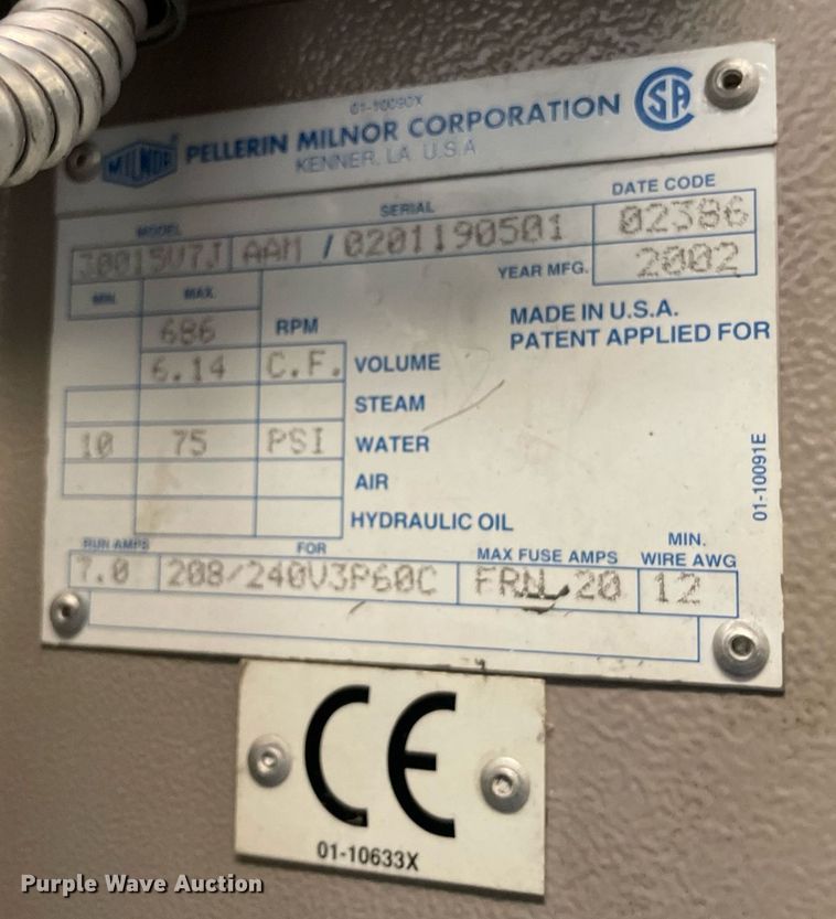 image for item MP9248 2002 Milnor 30015V7J  washer/extractor