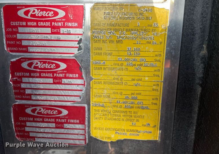 image for item MP9265 1985 Pierce E2490  pumper fire truck