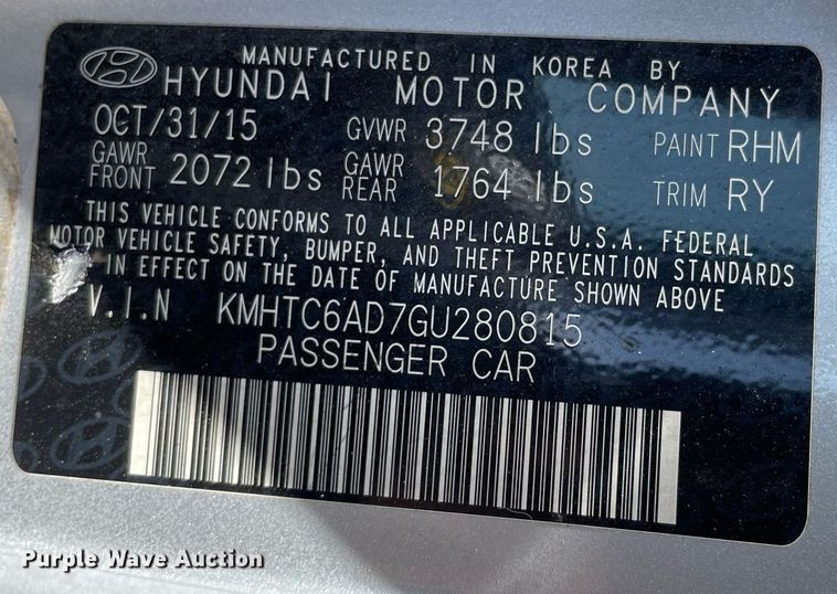 image for item MY9052 2016 Hyundai Veloster