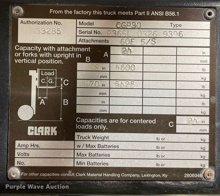 image for item MY9126 Clark CGP30  forklift