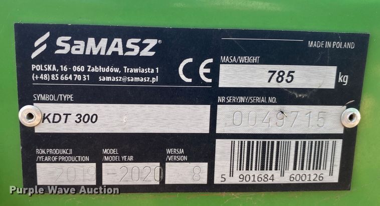 image for item DL7082 2020 Samasz KDT300  disc mower