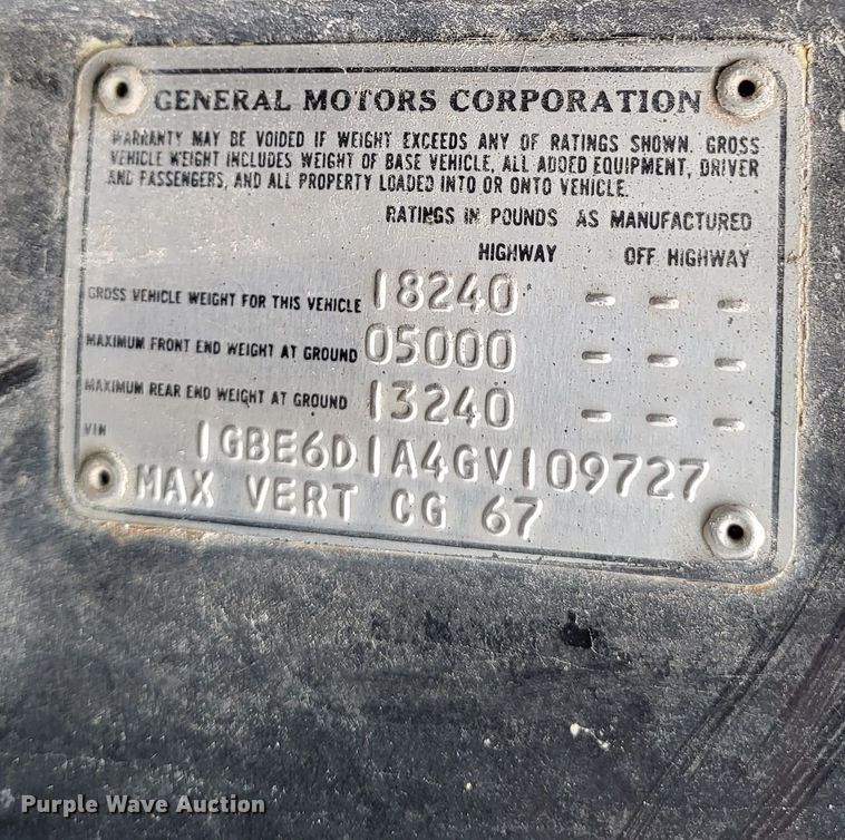 image for item DO3568 1986 Chevrolet 60  dump flatbed truck