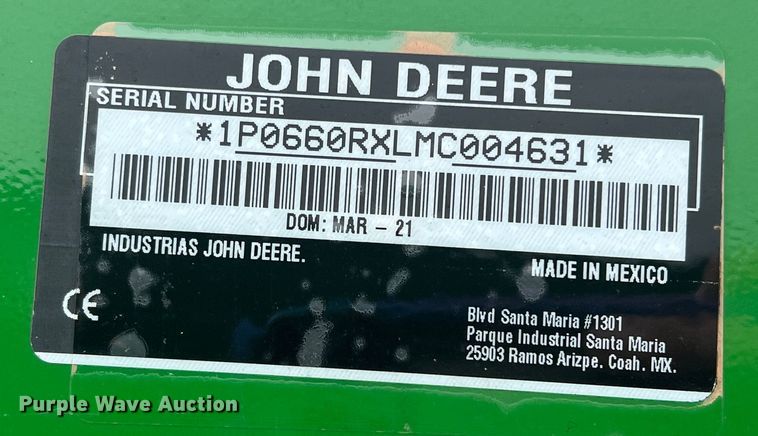 image for item MQ9863 2021 John Deere 660R  loader
