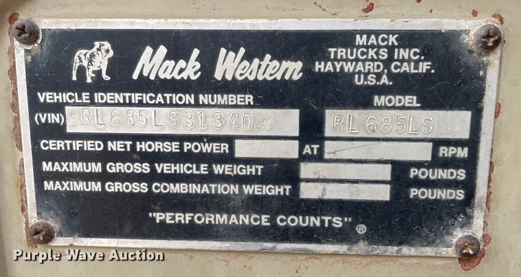 image for item DN4560 1977 Mack RL685LS  water truck