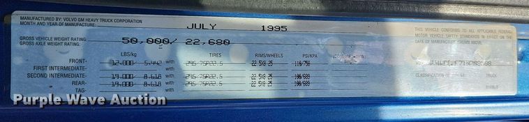 image for item DO4278 1996 Volvo Aero WIA  semi truck