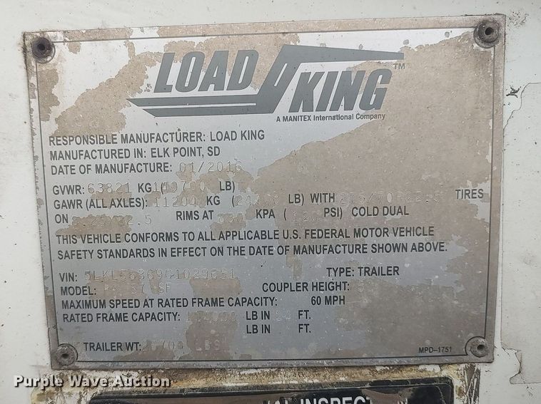 image for item DQ0402 2016 Load King  equipment trailer