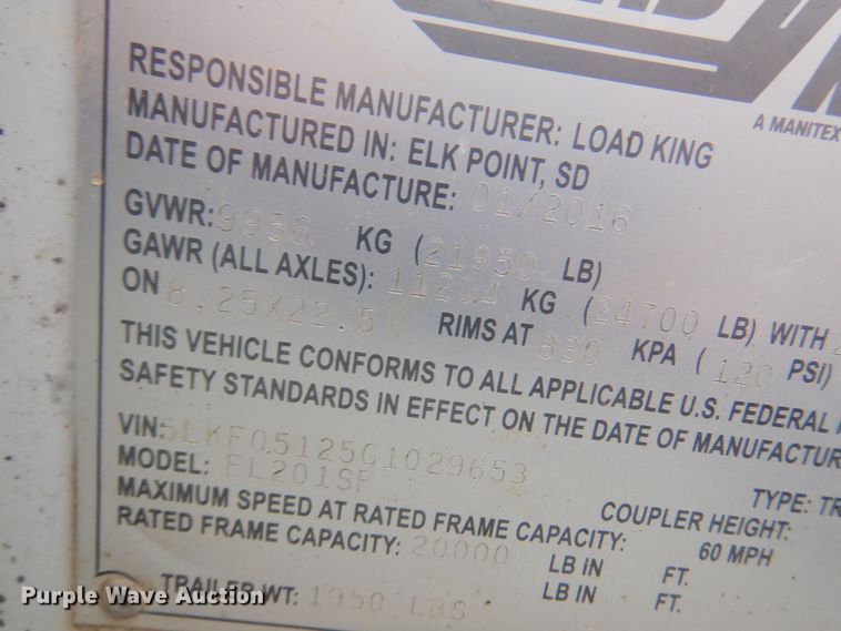 image for item DQ0404 2016 Load King  stinger axle