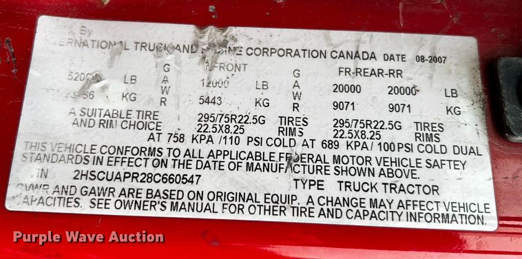 image for item DQ1994 2008 International Prostar semi truck