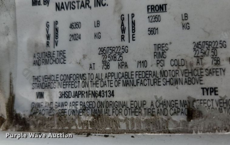 image for item EA9442 2015 International ProStar  semi truck