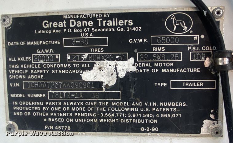 image for item KB9559 1998 Great Dane  refrigerated van trailer
