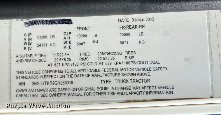 image for item KB9573 2016 Caterpillar CT660  semi truck