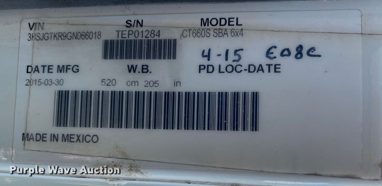 image for item KB9573 2016 Caterpillar CT660  semi truck