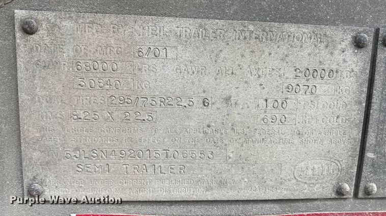 image for item KR9514 2001 Heil  pneumatic dry bulk trailer