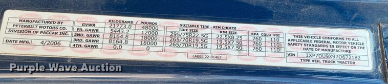 image for item LI9115 2007 Peterbilt 387  semi truck