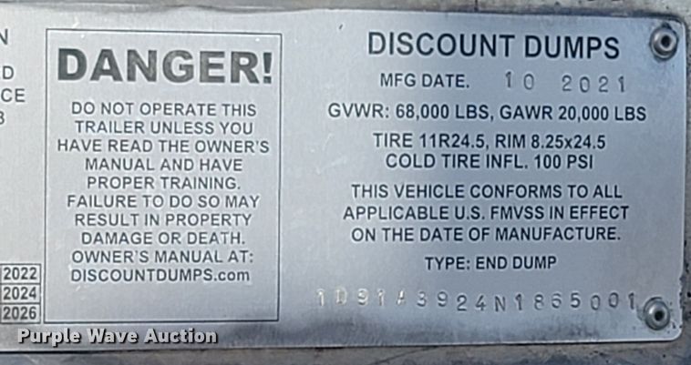 image for item MB9858 2022 Discount Dump  end dump trailer