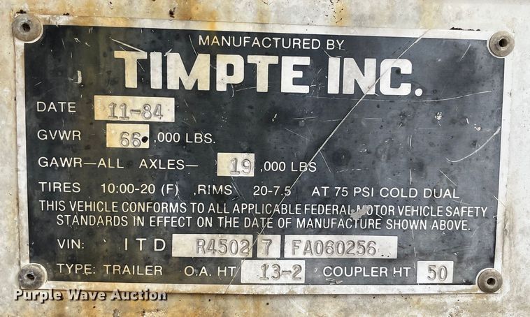 image for item MM9357 1985 Timpte  refrigerated van trailer