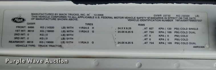 image for item MW9554 2009 Mack GU713  semi truck