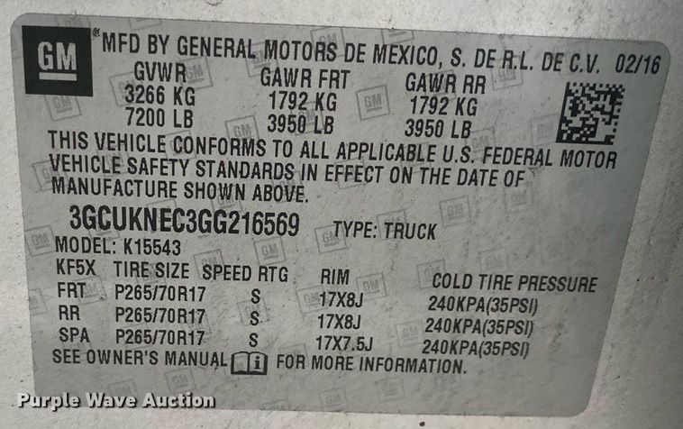 image for item DL7131 2016 Chevrolet Silverado 1500  Crew Cab pickup truck