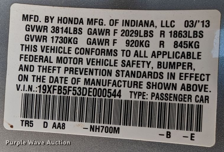 image for item DR6860 2013 Honda Civic
