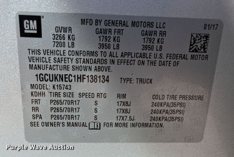 image for item DR6889 2017 Chevrolet Silverado 1500  Crew Cab pickup truck