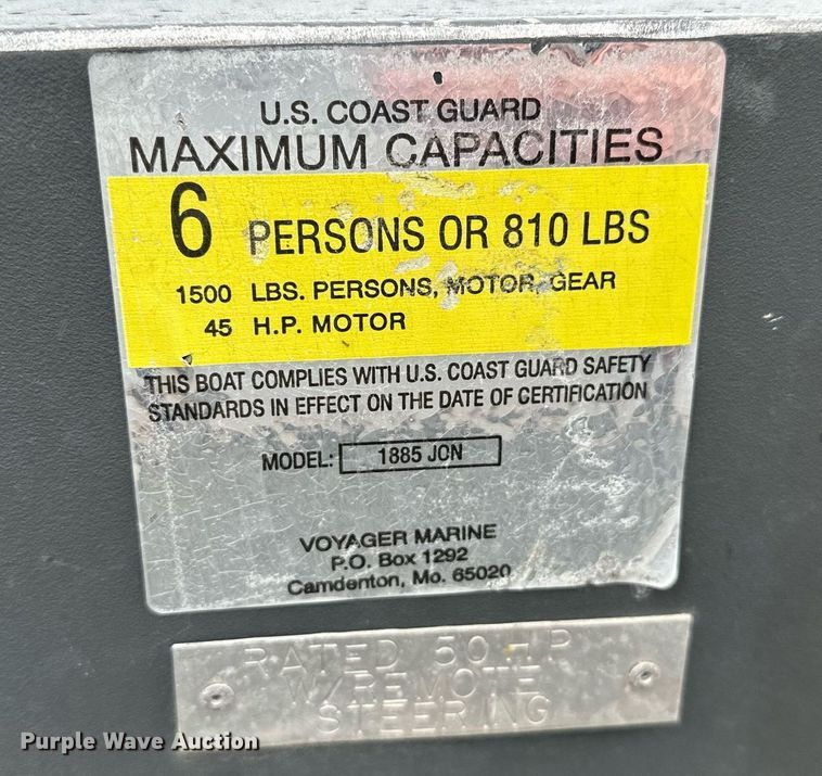 image for item LR9592 2006 Voyager 1885 Jon  boat