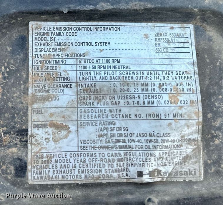 image for item LR9596 2002 Kawasaki Prairie 650  ATV