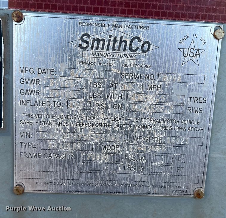 image for item MQ9841 2009 Smith Co S3-42-34  side dump trailer