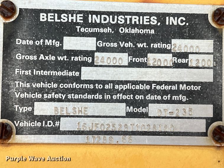 image for item MQ9844 Belshe DT-235  equipment trailer