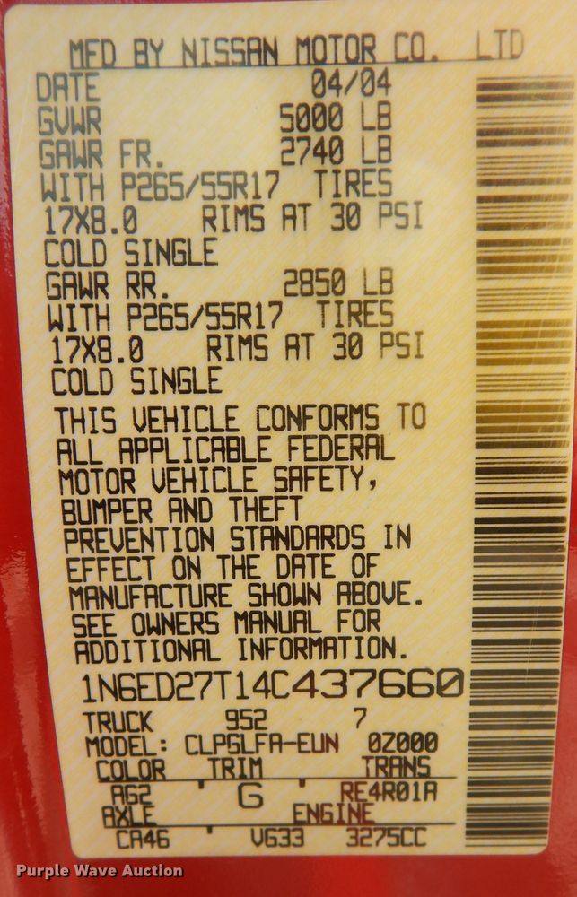 image for item DK1763 2004 Nissan Frontier  Crew Cab pickup truck