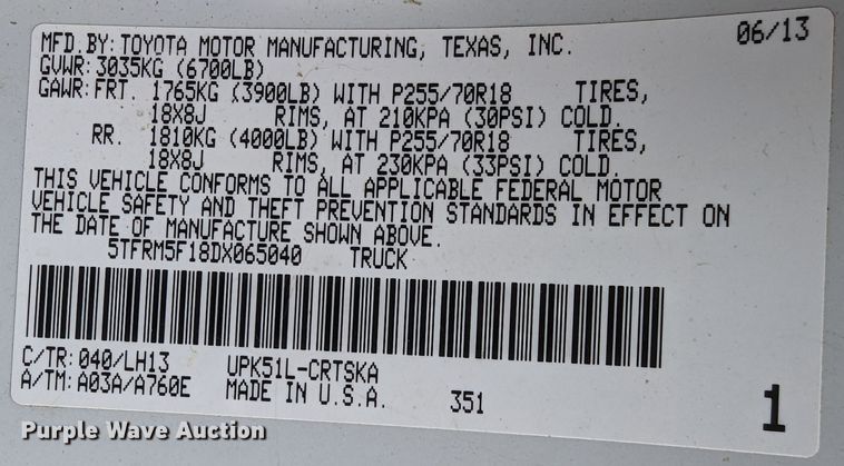 image for item DL1007 2013 Toyota Tundra  Double Cab pickup truck