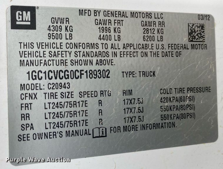 image for item DL7124 2012  Chevrolet Silverado 2500HD  Crew Cab pickup truck