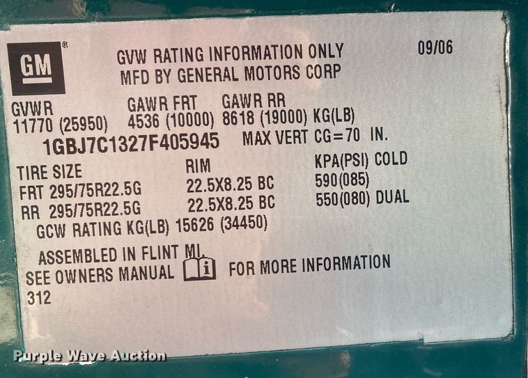 image for item DL7132 2007  Chevrolet C7500  dump flatbed truck