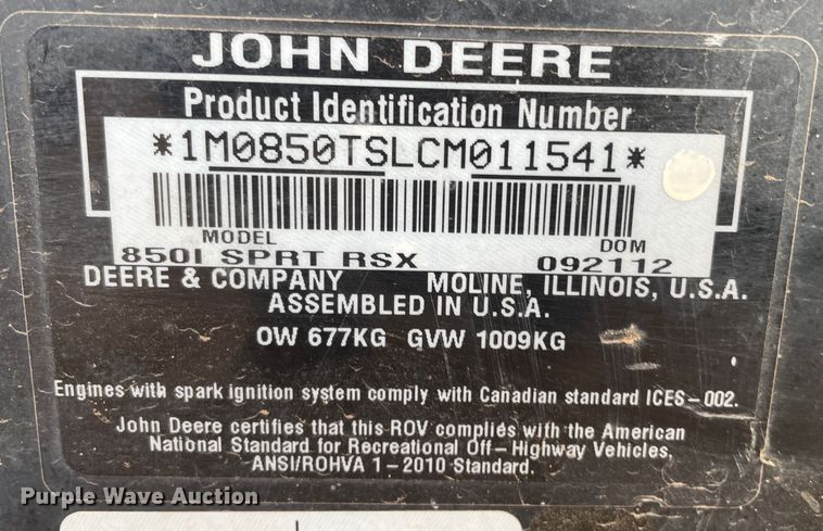 image for item DN4573 2012 John Deere RSX8050I  utility vehicle