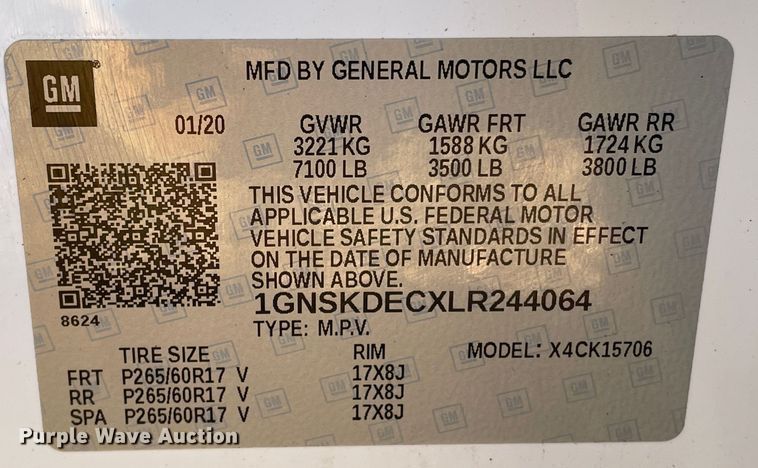 image for item DN4584 2020  Chevrolet Tahoe  Police SUV