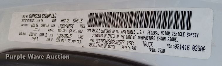 image for item DN6333 2013 Dodge Ram 2500 HD  Crew Cab pickup truck