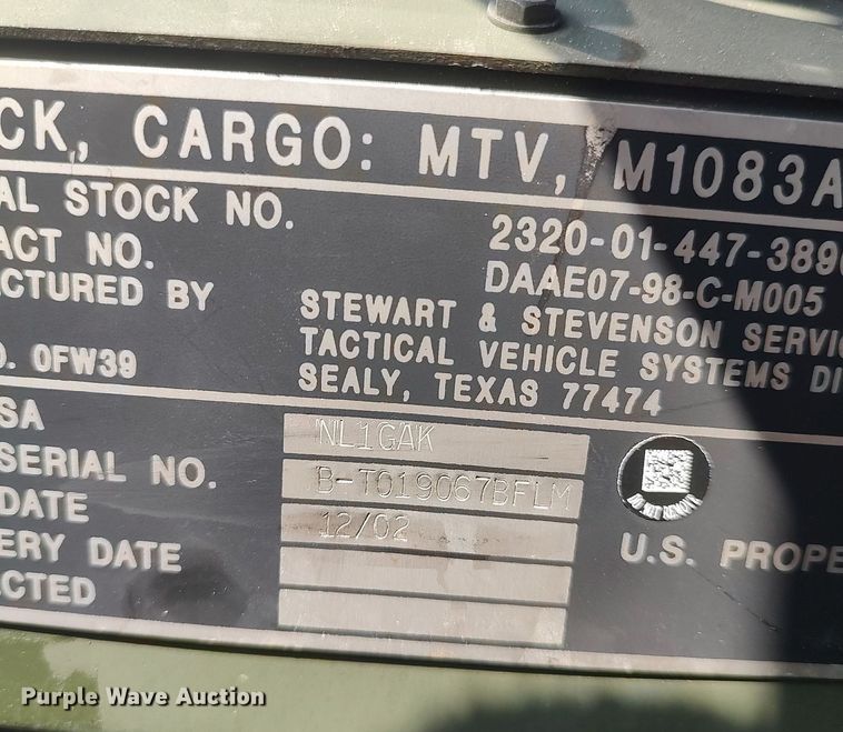 image for item DO3887 2002 Stewart & Stevenson M1083A1  flatbed truck
