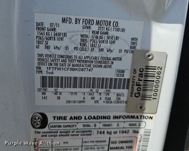 image for item DO4251 2011 Ford F150  SuperCrew pickup truck